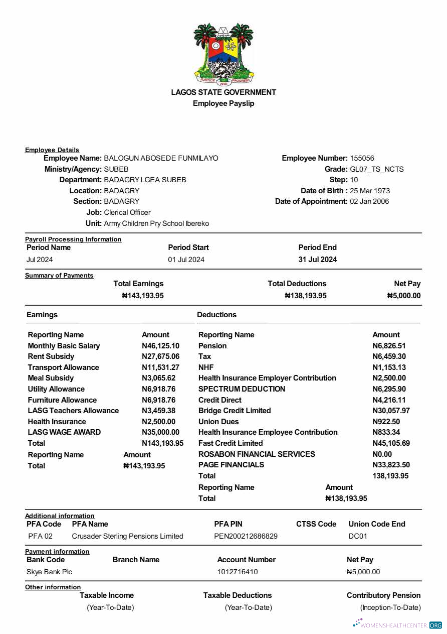 Download Lagos State Government employee payslip template in Word and PDF formats, version 2.pdf, 1 Photoshop template